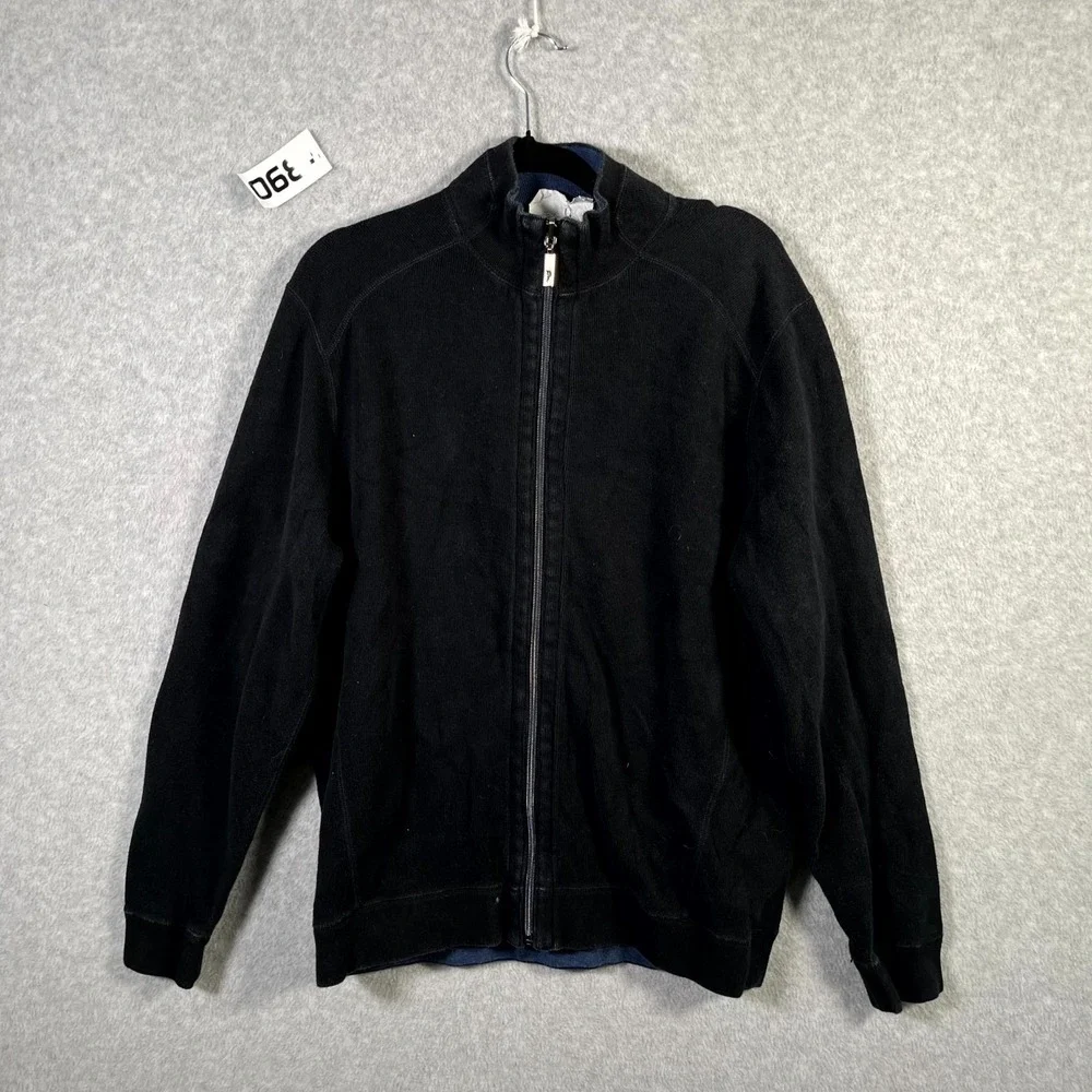 Tommy Bahama Reversible‎ Cardigan Sweater Mens Black Blue Mock Neck Full Zip